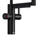 Elegant Black Modern Kitchen Faucet With Flexible Spout And Red Accent Controls