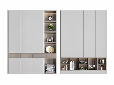 Modern Storage Cabinet With Open Shelves Holding Books Decorative Plate And Green Plant 3d model