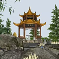 Chinese-style Pavilion Ancient Pavilion Painted Pavilion Landscape Pavilion Hexagonal Pavilion Double-layer Pavilion Landscape Corridor Shelf Leisure Pavilion Wooden Corridor Shelf 3d model