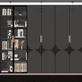 Modern Dark Colored Wardrobe with Round Patterns Metal Handles and Open Display Shelves