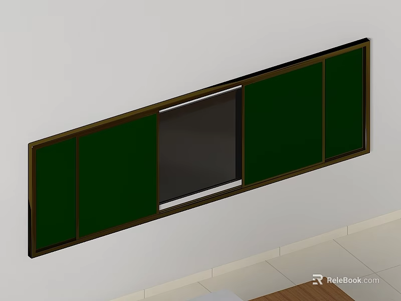 Long Wall Hanging Decor With Green Panels Dark Frame And Black Center On White Wall 3d model 
