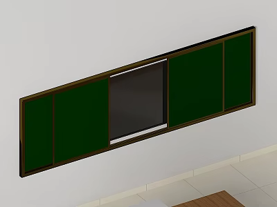 Long Wall Hanging Decor With Green Panels Dark Frame And Black Center On White Wall 3d model