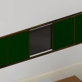 Long Wall Hanging Decor With Green Panels Dark Frame And Black Center On White Wall