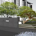 Modern Garden Landscape Design With Green Lawn Trees And Water Features