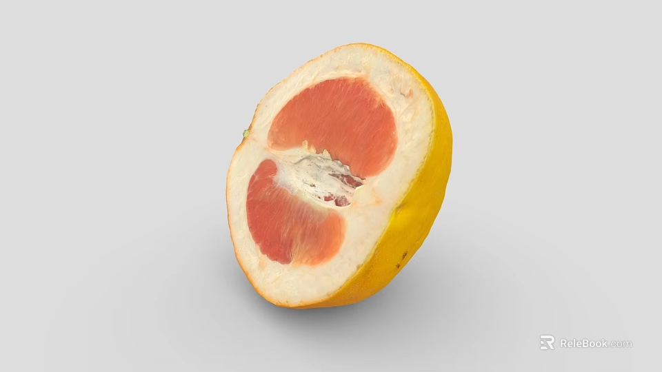 Healthy Fresh Sliced Grapefruit With Juicy Red Flesh And Yellow Peel 3d model 