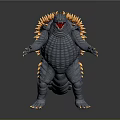 3D Monster Model With Gray Body Orange Spikes Open Mouth And Yellow Claws