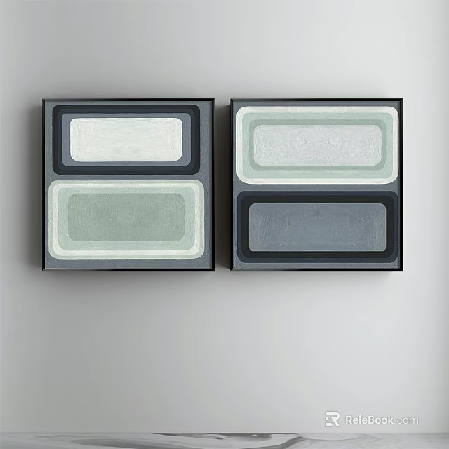 Two Square Wall Decor Pieces With Gray Green Layers And Abstract Design 3d model