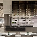 Modern Sales Office Interior With Marble Reception Desk Hanging Lights And Seating Area