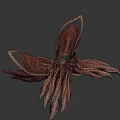 Fantasy Mythical Weapon With Red Gold Decoration Green Gemstone And Flame Like Wings