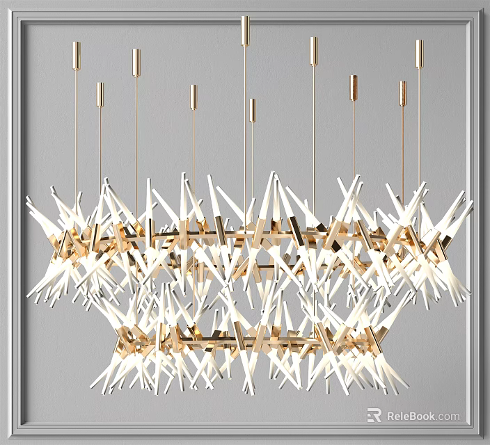 Elegant Modern Gold Metal Geometric Chandelier With Artistic Lighting Design 3d model 