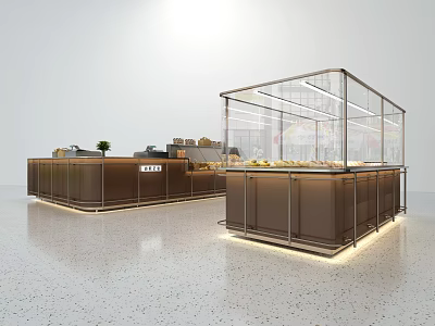 Modern Milk Tea Shop with Transparent Display Case Brown Counter and Bright Interior 3d model