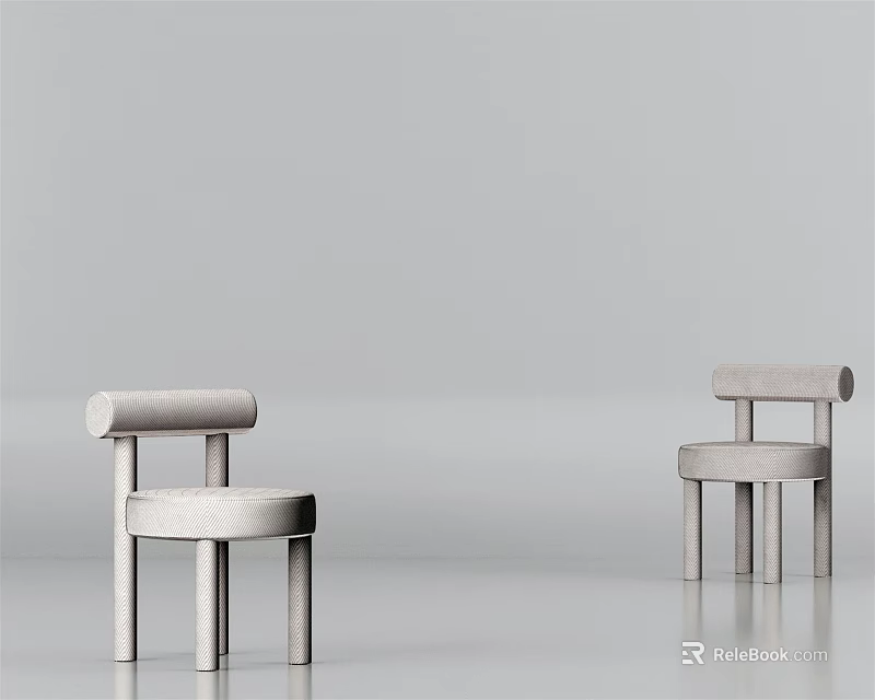 Modern Minimalist Single Chair With Light Gray Upholstery Cylindrical Armrests And Legs 3d model 