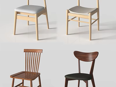 Dining Chairs In Various Designs With Wooden Frames And Upholstered Seats 3d model