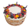 Delicious Naked Cake Topped With Fresh Berries And Colorful Flower Decorations