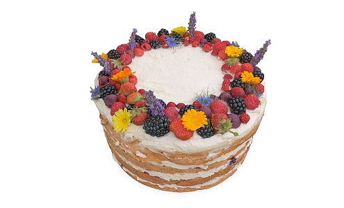 Cake Fruit Cake Blueberry Strawberry Cake Dessert 3d model