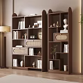 Modern Wooden Shelving Unit With Books Decorative Sculptures And Potted Plant In Living Room
