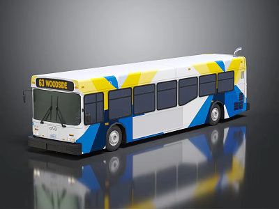 Modern City Bus with White Blue Yellow Geometric Patterns and Route 51 Woodside 3d model