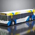 Modern City Bus with White Blue Yellow Geometric Patterns and Route 51 Woodside