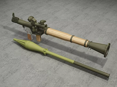 Military Anti Tank Rocket Launcher With Wooden Stock And Green Launch Tube 3d model