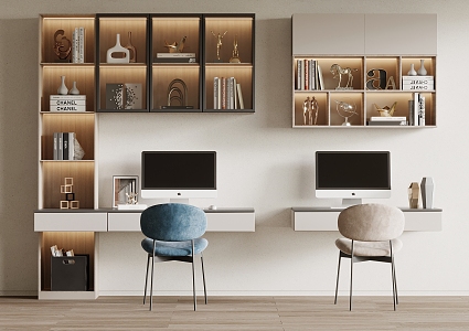 Modern desk and chair bookcase 3d model