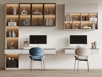 Modern desk and chair bookcase 3d model