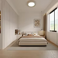 Modern Bedroom With White Wardrobes Built in Bookshelf Bedside Lamps Rug and Natural Light