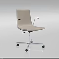 Beige Upholstered Office Chair with Black Armrests and Metal Wheeled Base in Modern Sleek Design