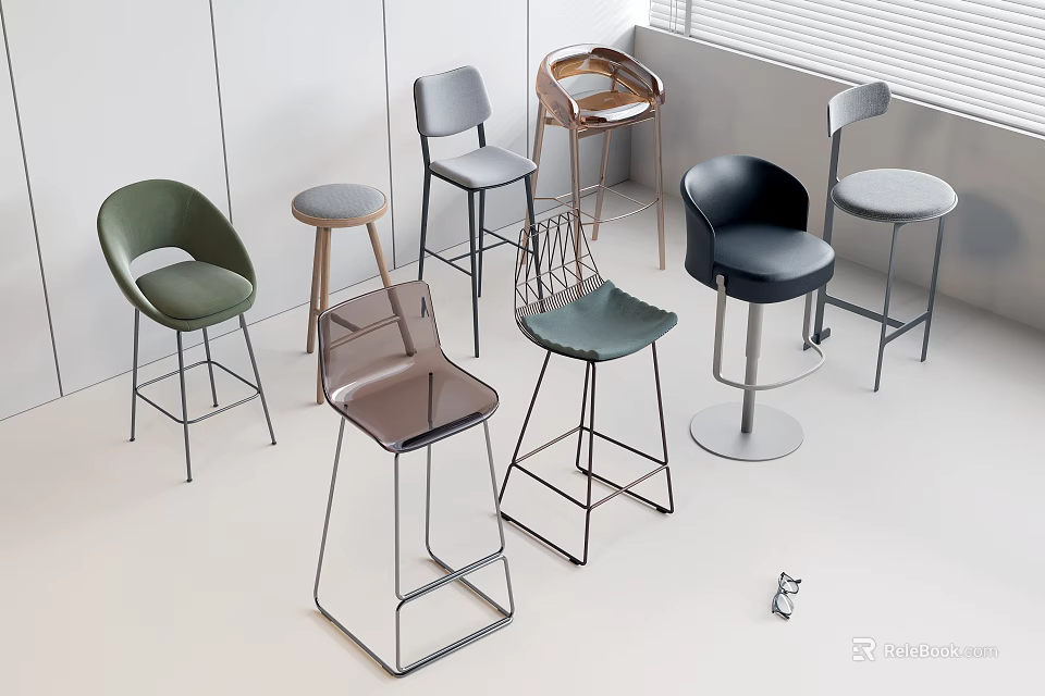 Modern Bar Stools In Multiple Colors With Stylish Metal Frames And Sleek Designs 3d model