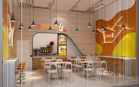 Modern fast food restaurant, restaurant, rice ball, lantern shopping mall, door head 3d model