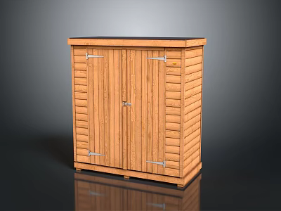Practical Outdoor Wooden Slatted Storage Cabinet With Double Doors And Metal Hinges 3d model