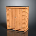 Practical Outdoor Wooden Slatted Storage Cabinet With Double Doors And Metal Hinges