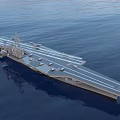 Naval Aircraft Carrier Sailing On Open Sea With Flight Deck And Military Gear