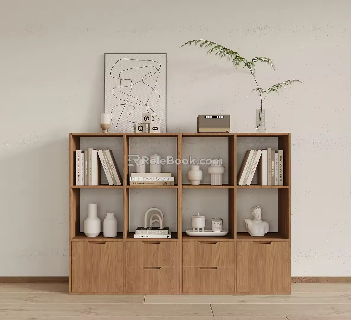 Nordic Style Bookcase Low Cabinet 3d model