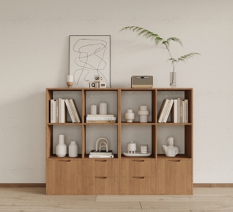 Nordic Style Bookcase Low Cabinet 3d model