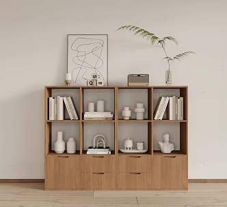 Nordic Style Bookcase Low Cabinet 3d model