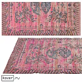 Pink And Blue Square Rug With Intricate Decorative Patterns And Fringed Edges