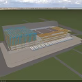 Modern Industrial Factory Large Structure With Colorful Roof Multiple Workshops And Green Surroundings