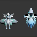 Two White Blue Cartoon Characters With Fluffy Tail Fox And Ice Crystal Hat Decorations