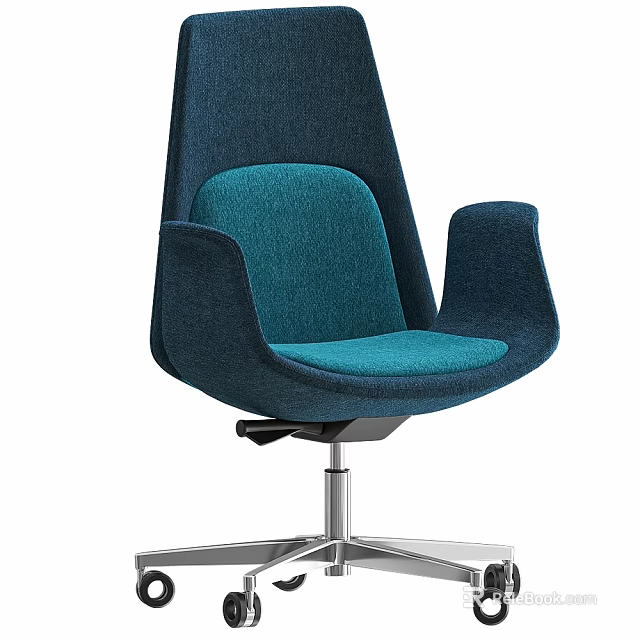 Modern Navy Blue And Teal Fabric Chair With Armrests And Metal Star Base 3d model 