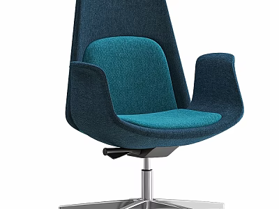 Modern Navy Blue And Teal Fabric Chair With Armrests And Metal Star Base 3d model