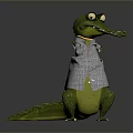 Animated Green Crocodile Game Movie Character In Plaid Shirt With Big Eyes