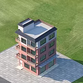 Detached Villa With Pink Exterior Three Floors Balconies Windows Black Roof And Green Lawn