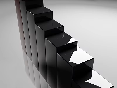 Black Stepped Cube Shaped Display Shelves With Smooth Reflective Surface Modern Design Light Background 3d model