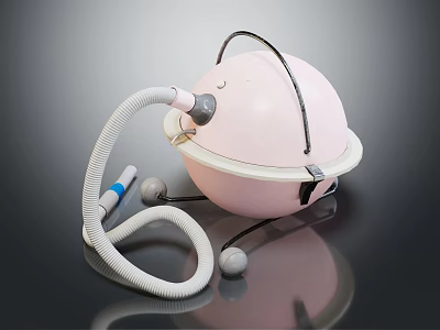 Pink Spherical Daily Use Appliance With Handle And Flexible Hose Accessory 3d model