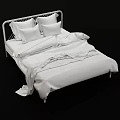 Modern Double Bed With Metal Frame Light Colored Bedding Pillows And Blanket 3d model