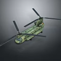 Green Camouflage Military Helicopter With Twin Rotor And Side View