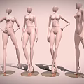 Four White Female Mannequins With Various Standing Poses On Display Bases