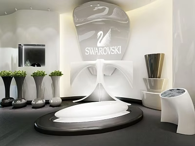 Swarovski Showroom Interior With Modern White Sculpture And Plant Decor 3d model