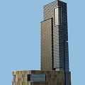 Modern High Rise Building Exterior Featuring Grid Patterned Facade And Broad Base Design 3d model