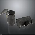 Open Aluminum Cans With Pull Tabs Standing And Fallen On Dark Surface